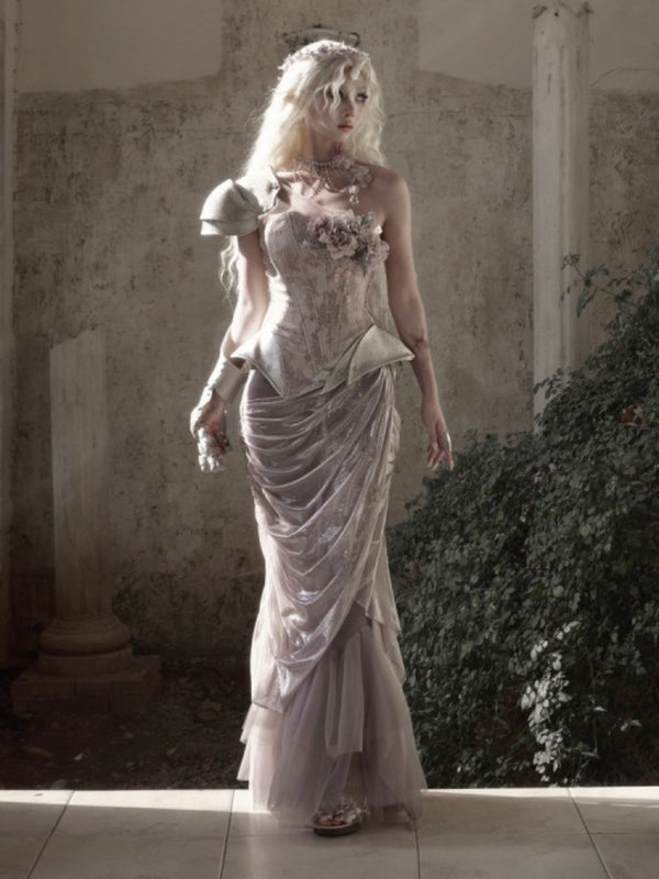 Silver Flower Asymmetrical Elf Wind Fairy Armor Fishbone Corset【s0000016143】