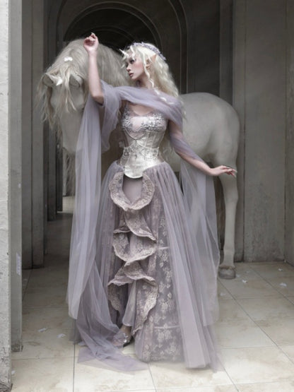 Embroidered Nail Bead Fairy Mermaid Skirt Slip Dress【s0000016144】