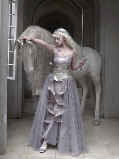 Embroidered Nail Bead Fairy Mermaid Skirt Slip Dress【s0000016144】