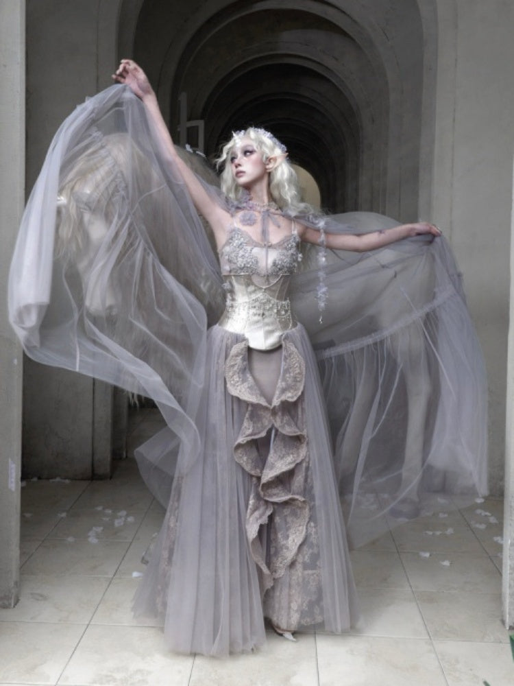 Embroidered Nail Bead Fairy Mermaid Skirt Slip Dress【s0000016144】