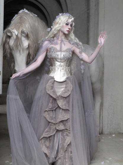 Embroidered Nail Bead Fairy Mermaid Skirt Slip Dress【s0000016144】