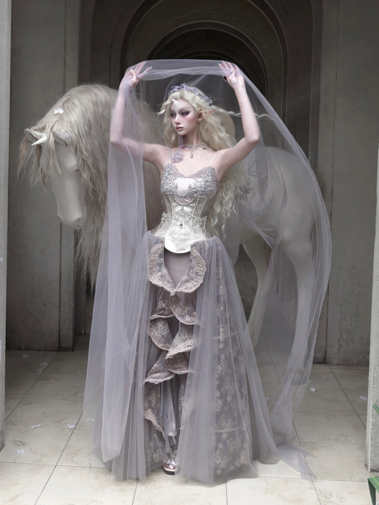 Embroidered Nail Bead Fairy Mermaid Skirt Slip Dress【s0000016144】