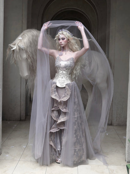 Embroidered Nail Bead Fairy Mermaid Skirt Slip Dress【s0000016144】