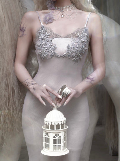 Embroidered Nail Bead Fairy Mermaid Skirt Slip Dress【s0000016144】