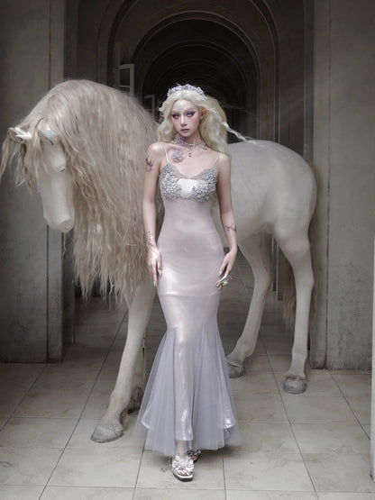 Embroidered Nail Bead Fairy Mermaid Skirt Slip Dress【s0000016144】