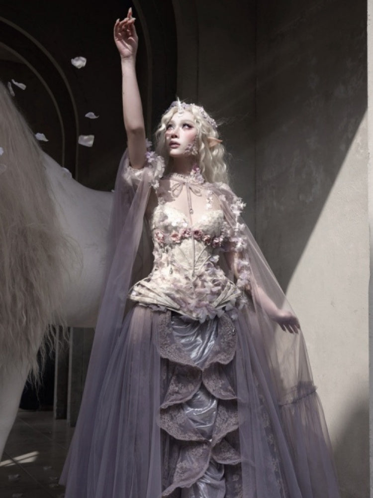 Handmade Flower Elf Style Fairy Mesh Hooded Cloak【s0000016145】