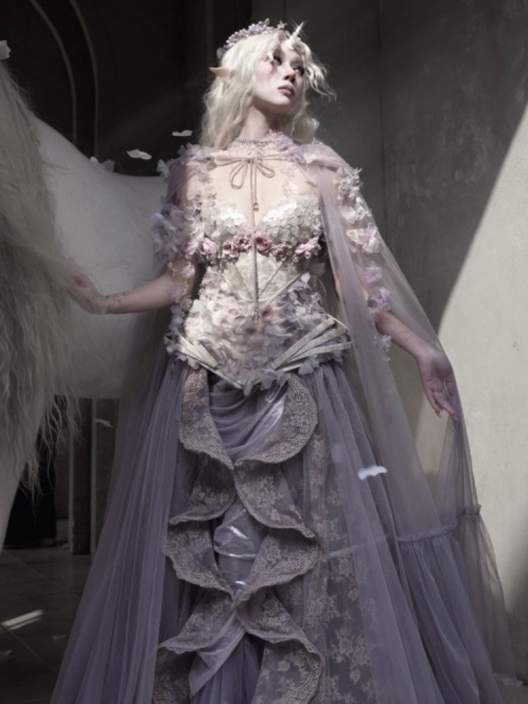 Handmade Flower Elf Style Fairy Mesh Hooded Cloak【s0000016145】