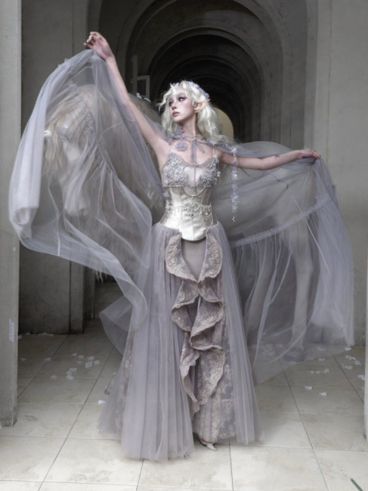 Handmade Flower Elf Style Fairy Mesh Hooded Cloak【s0000016145】