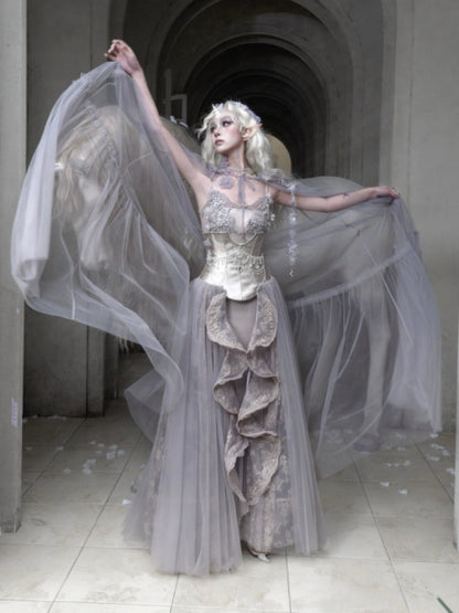 Handmade Flower Elf Style Fairy Mesh Hooded Cloak【s0000016145】