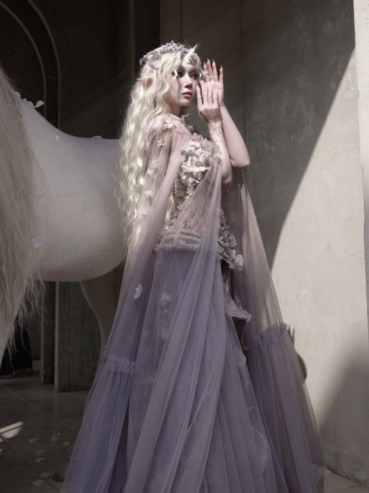 Handmade Flower Elf Style Fairy Mesh Hooded Cloak【s0000016145】