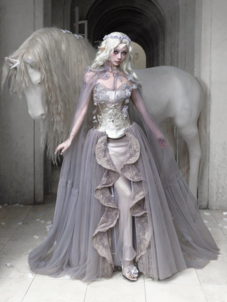 Handmade Flower Elf Style Fairy Mesh Hooded Cloak【s0000016145】