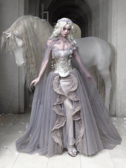 Handmade Flower Elf Style Fairy Mesh Hooded Cloak【s0000016145】