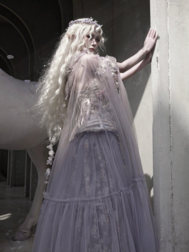 Handmade Flower Elf Style Fairy Mesh Hooded Cloak【s0000016145】