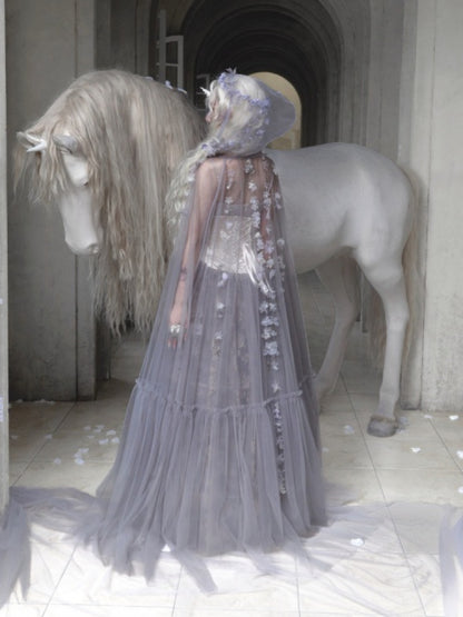 Handmade Flower Elf Style Fairy Mesh Hooded Cloak【s0000016145】