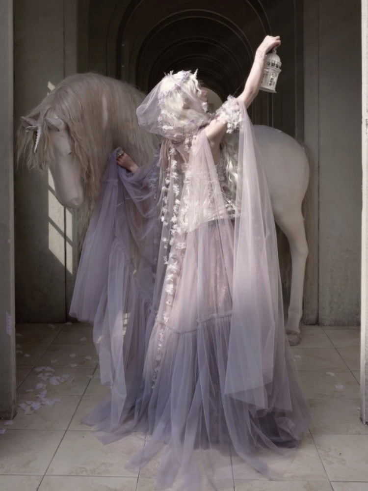 Handmade Flower Elf Style Fairy Mesh Hooded Cloak【s0000016145】