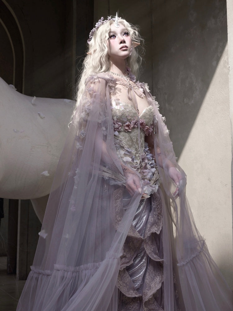 Handmade Flower Elf Style Fairy Mesh Hooded Cloak【s0000016145】