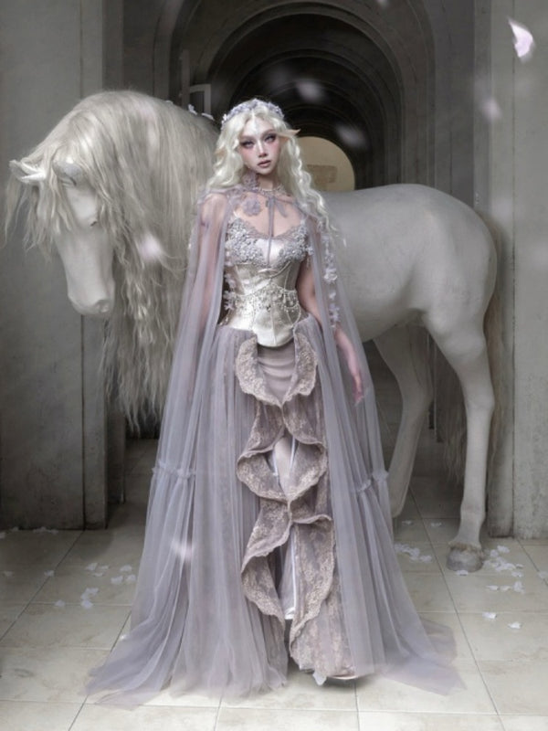 Handmade Flower Elf Style Fairy Mesh Hooded Cloak【s0000016145】