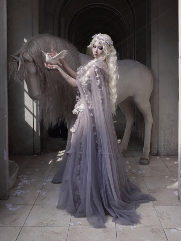 Handmade Flower Elf Style Fairy Mesh Hooded Cloak【s0000016145】