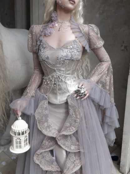 Silver Glitter Diamond Armor Fishbone Studded Waistband Corset【s0000016146】