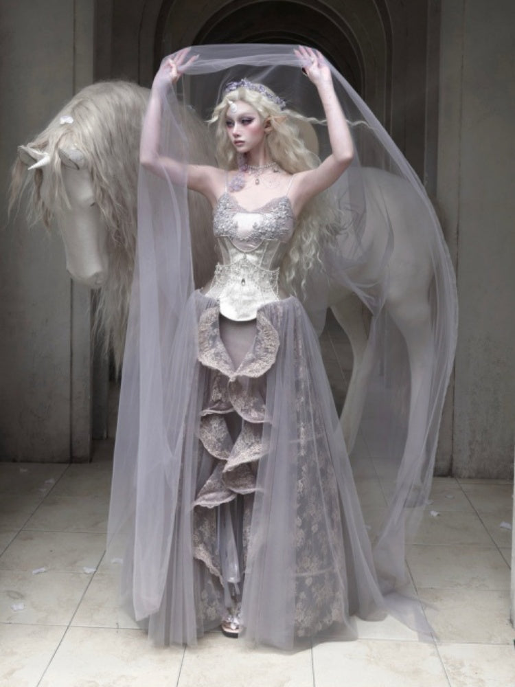 Silver Glitter Diamond Armor Fishbone Studded Waistband Corset【s0000016146】