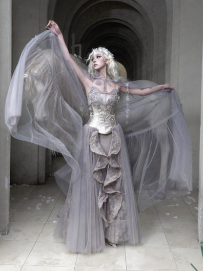 Silver Glitter Diamond Armor Fishbone Studded Waistband Corset【s0000016146】