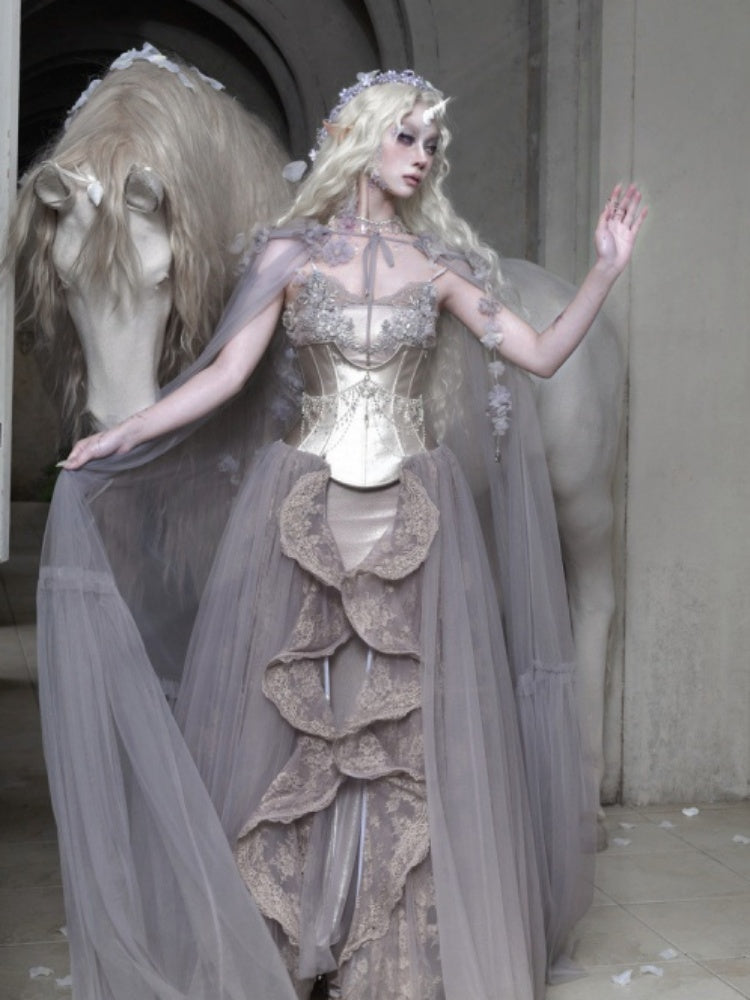 Silver Glitter Diamond Armor Fishbone Studded Waistband Corset【s0000016146】