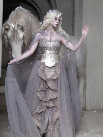 Silver Glitter Diamond Armor Fishbone Studded Waistband Corset【s0000016146】