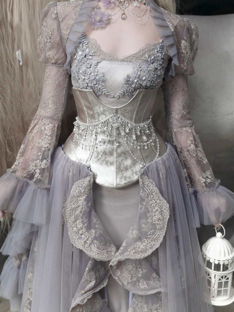 Silver Glitter Diamond Armor Fishbone Studded Waistband Corset【s0000016146】