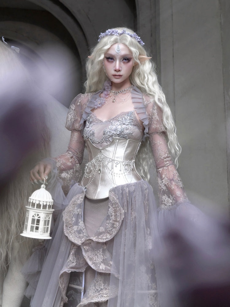 Silver Glitter Diamond Armor Fishbone Studded Waistband Corset【s0000016146】