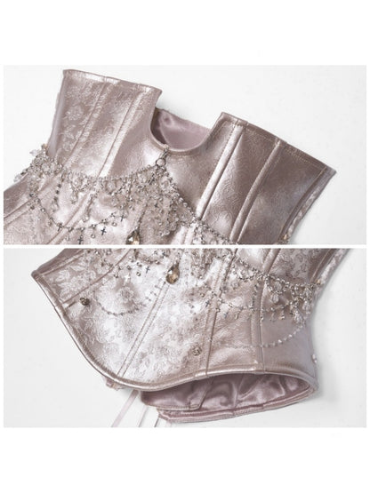Silver Glitter Diamond Armor Fishbone Studded Waistband Corset【s0000016146】