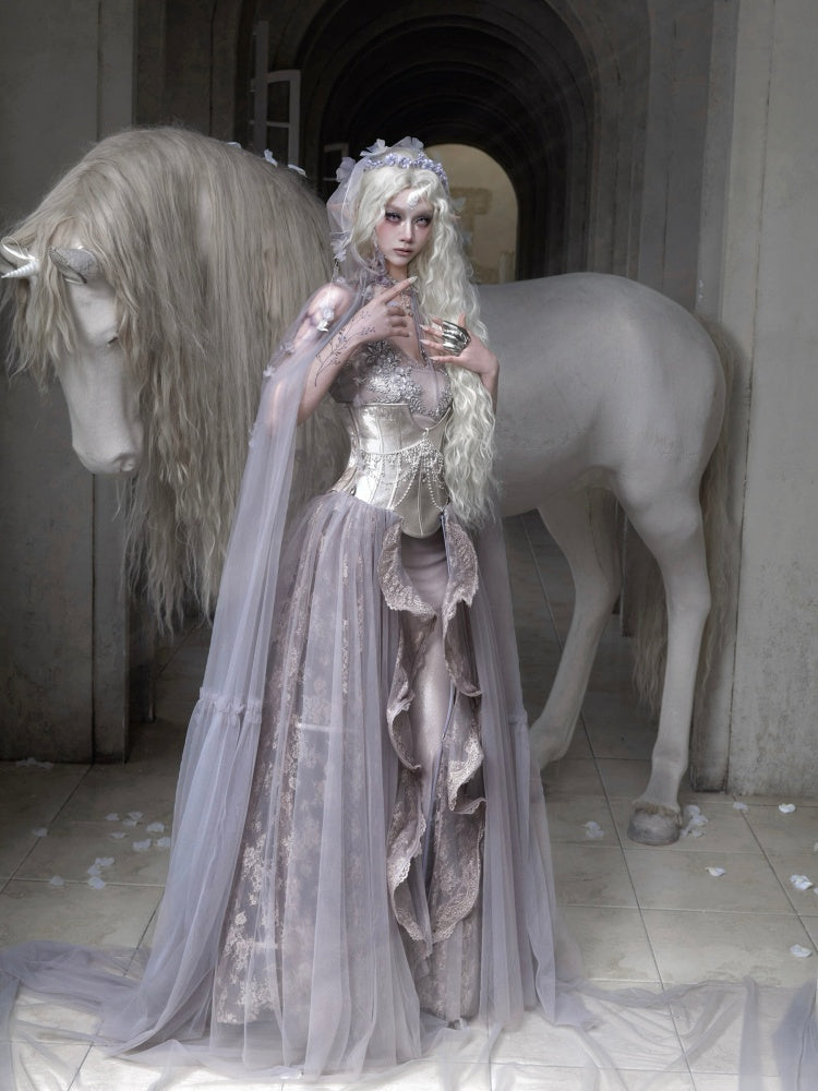 Silver Glitter Diamond Armor Fishbone Studded Waistband Corset【s0000016146】