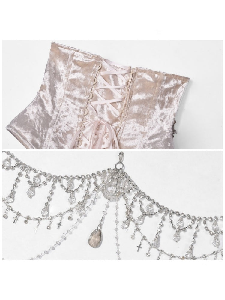 Silver Glitter Diamond Armor Fishbone Studded Waistband Corset【s0000016146】