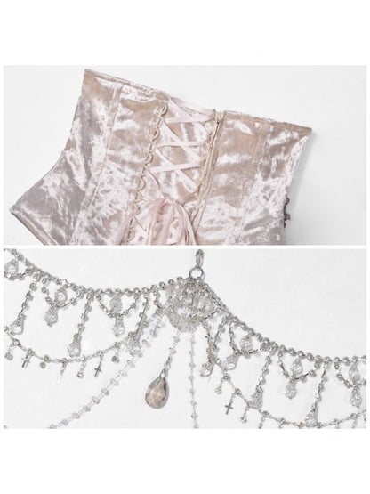 Silver Glitter Diamond Armor Fishbone Studded Waistband Corset【s0000016146】