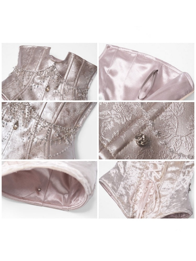 Silver Glitter Diamond Armor Fishbone Studded Waistband Corset【s0000016146】