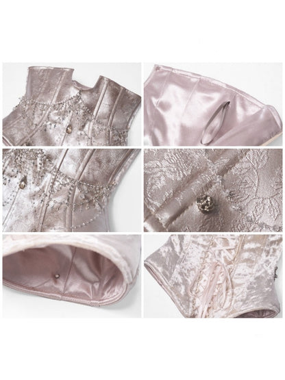 Silver Glitter Diamond Armor Fishbone Studded Waistband Corset【s0000016146】