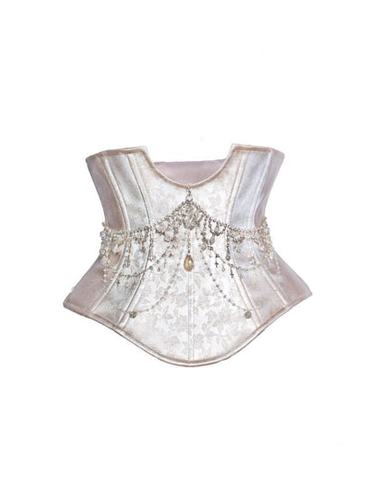 Silver Glitter Diamond Armor Fishbone Studded Waistband Corset【s0000016146】