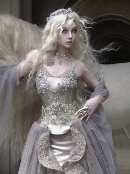 Silver Glitter Diamond Armor Fishbone Studded Waistband Corset【s0000016146】