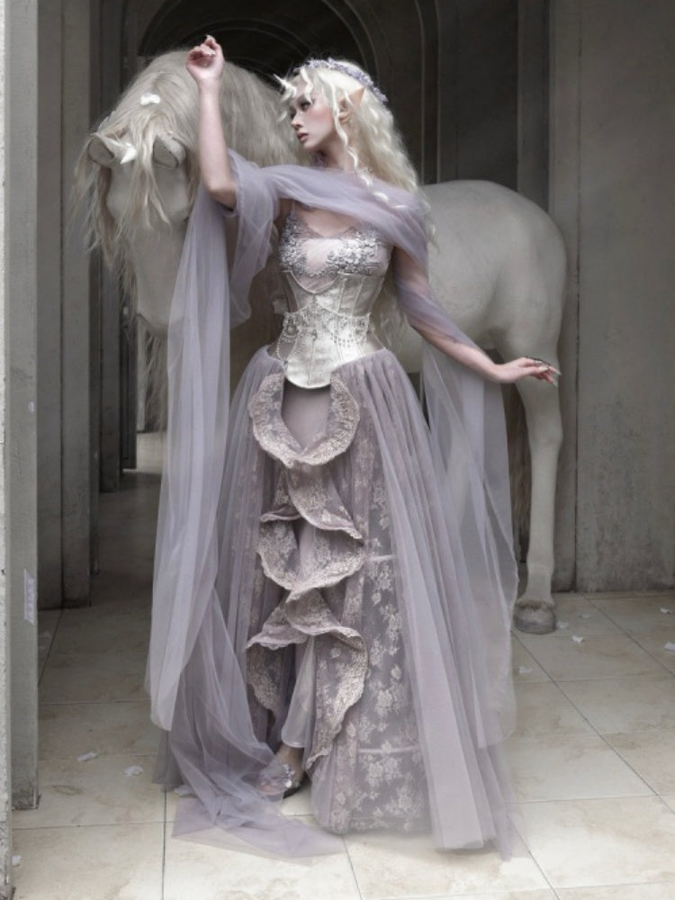 Silver Glitter Diamond Armor Fishbone Studded Waistband Corset【s0000016146】