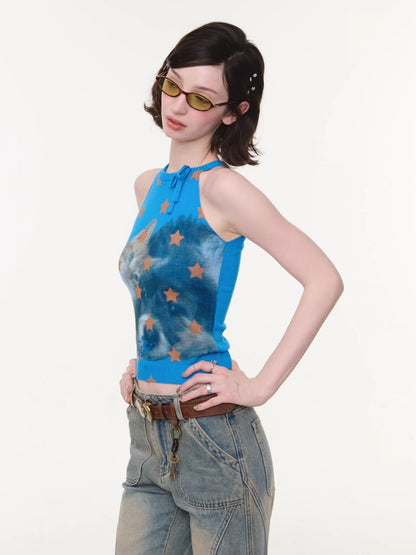 Bow Star Cat & Rabbit Print Slimming Knitted Vest【s0000016148】