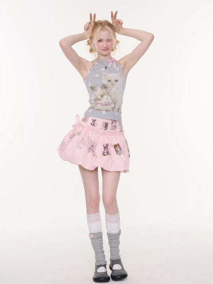 Bow Star Cat & Rabbit Print Slimming Knitted Vest【s0000016148】