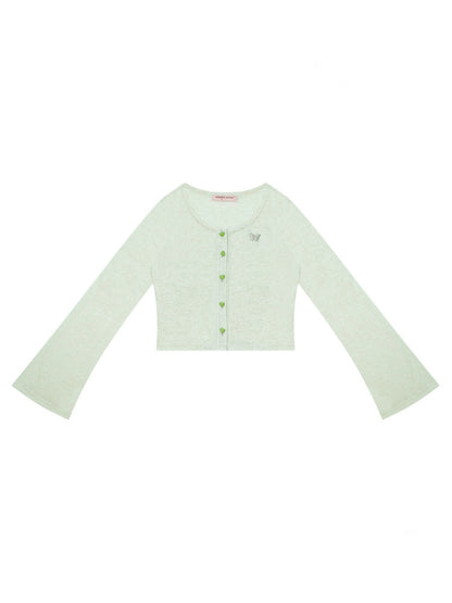 Flared Sleeves Slim Knitted Cardigan Light Green【s0000016149】