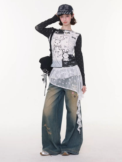 Star Lace Irregular Piece Layered Butt Curtain【s0000016150】