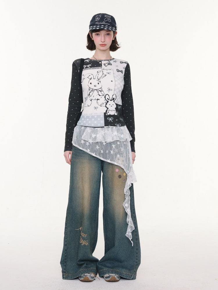 Star Lace Irregular Piece Layered Butt Curtain【s0000016150】
