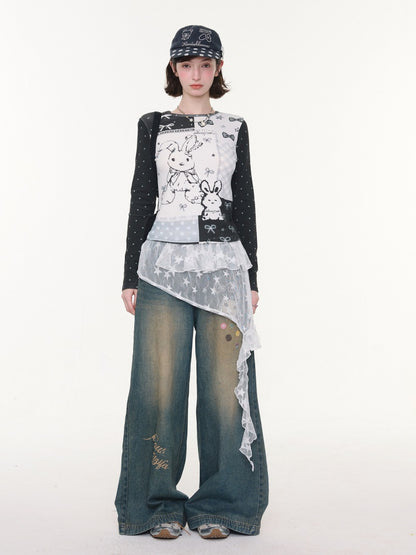 Star Lace Irregular Piece Layered Butt Curtain【s0000016150】