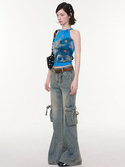 High Waist Slimming Distressed Bow Pocket Straight Bootcut Jeans【s0000016151】
