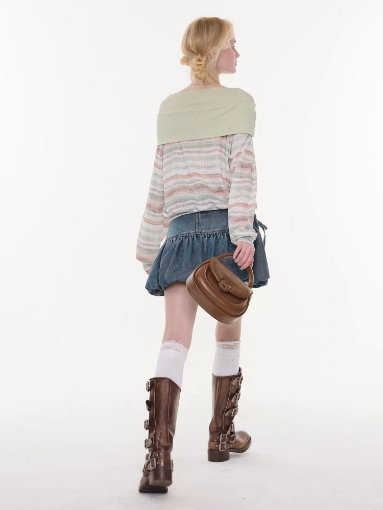 High-Waisted Slimming Bow Denim Bud Pocket Skirt【s0000016152】