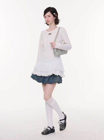High-Waisted Slimming Bow Denim Bud Pocket Skirt【s0000016152】