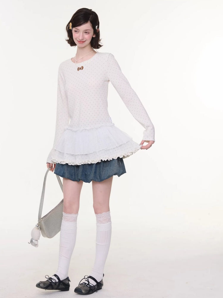 High-Waisted Slimming Bow Denim Bud Pocket Skirt【s0000016152】