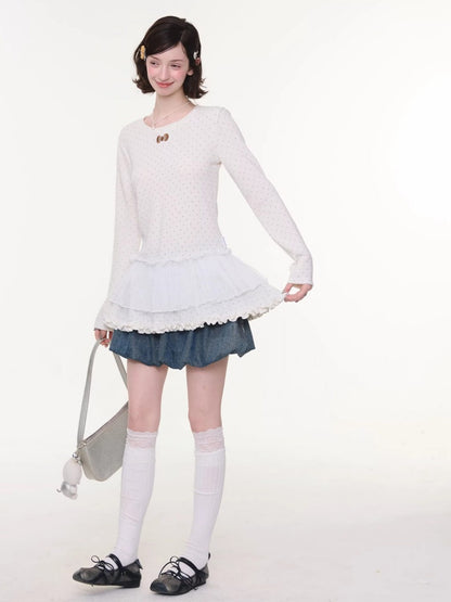 High-Waisted Slimming Bow Denim Bud Pocket Skirt【s0000016152】