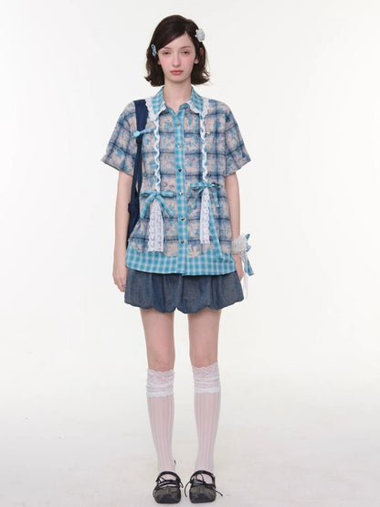 High-Waisted Slimming Bow Denim Bud Pocket Skirt【s0000016152】
